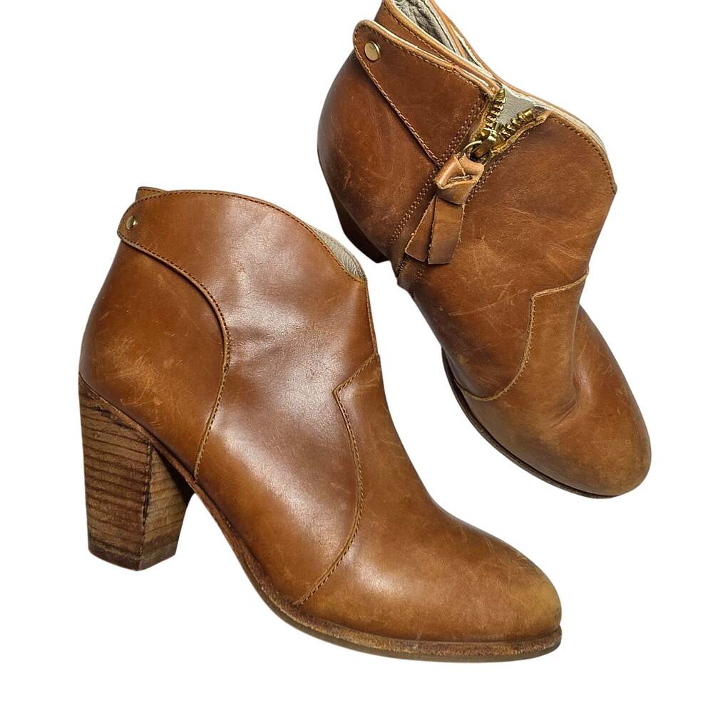 Boden Boots Womens Size 7.5 38 Brown Leather Ankle Zip Block Heel Booties Casual